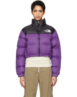 The North Face Blouson Court Nuptse Mauve Et Noir Rembourré En Duvet - Violet