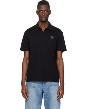 Versace Embroidered Cotton Piqué Polo - Black
