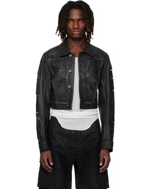 Det Blev Sent Blouson Écourté Bayard Noir En Denim Ciré