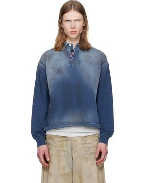 DSquared² Dsqua2 Indigo Denim Effect Knit Long Sleeves Polo - Blue