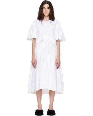 Simone Rocha Robe Midi Blanche À Manches Bouffantes Et À Fronces