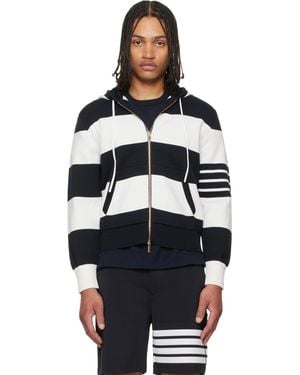 Thom Browne Pull De Rugby À Capuche Bleu Marine Et Blanc À Logo Hector Et À Rayures