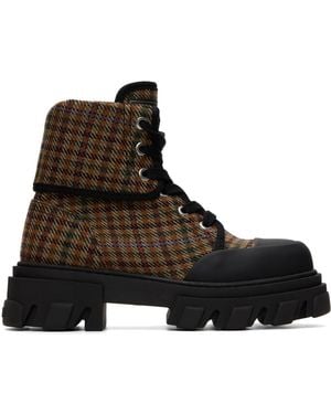 Ganni Cleated Canvas Boots - Brown