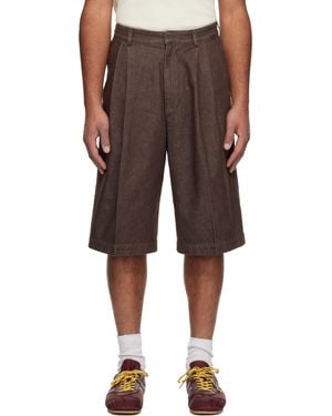 Dries Van Noten ブラウン タック デニムショートパンツ - ブラック