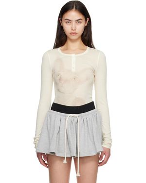 C+plus Series Off- Kitten Print Henley - White