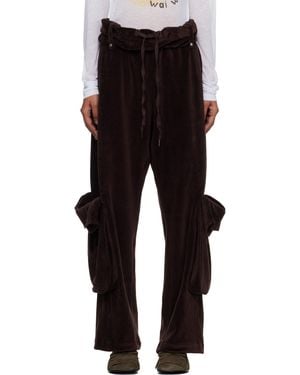 OPEN YY ブラウン ロールウエスト ベロア カーゴパンツ - ブラック