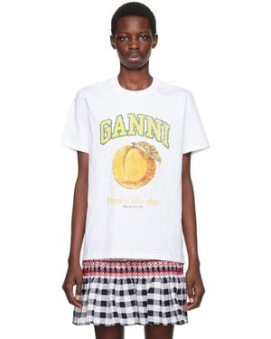 Ganni ホワイト Peach Tシャツ - マルチカラー