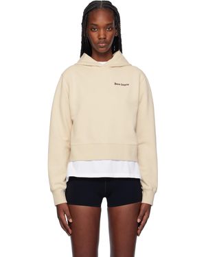 Palm Angels ベージュ クラシック ロゴ フィット フーディ - ブラック