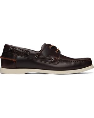HUGO Leather Lacing Detail Boat Shoes - Black