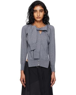 OPEN YY Cardigan Gris À Garniture Étagée De Style Manche - Noir