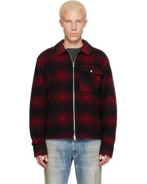 Moncler Check Jersey Zip-Up Shirt - Red