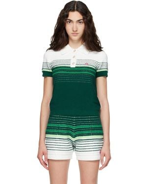CASABLANCA Boucle Stripe Short Sleeve Polo - Green