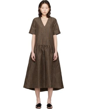 Ganni Crinkled Check Maxi Dress - Black