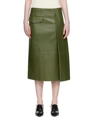 Marni Pocket Bonded Nappa Leather Midi Skirt - Green