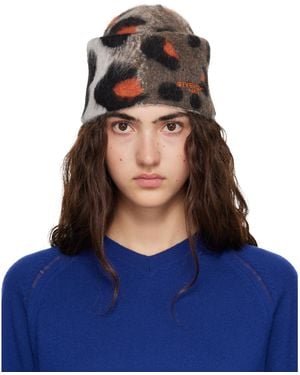 Givenchy Bonnet Taupe Et À Motif Guépard - Bleu