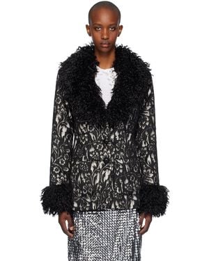 Anna Sui Faux-Fur Trimmed Floral Jacket - Black