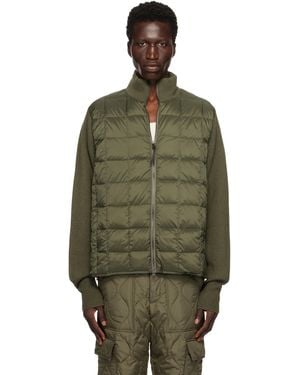 Taion カーキ Basic ハイネック W ジッパー ニットスリーブ ダウンジャケット - グリーン