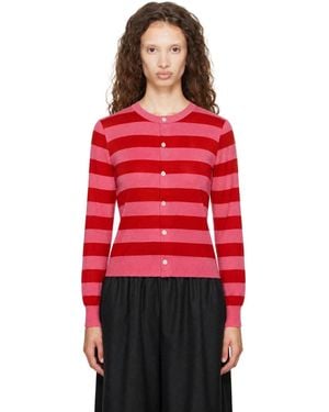 Comme des Garçons Cardigan Rose Et Rouge En Jersey De Laine À Rayures
