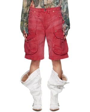 R13 Multi Pocket Baggy Denim Shorts - Red