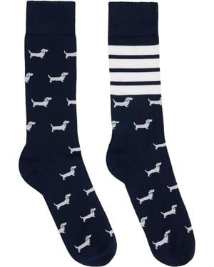 Thom Browne Cotton 4-Bar Hector Mid Calf Socks - Blue