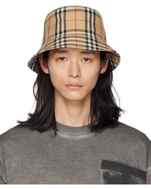 Burberry チェック バケットハット - ブラウン