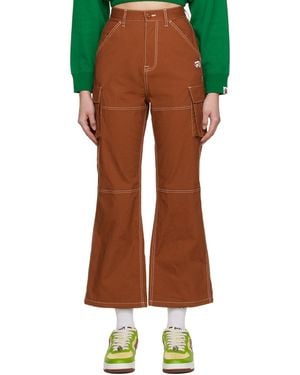 A Bathing Ape Pantalon Cargo Brun À Taille Haute Et À Piqûres Contrastantes - Marron