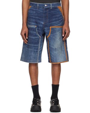 ANDERSSON BELL Trompe L'Oeil Double Knee Denim Shorts - Blue