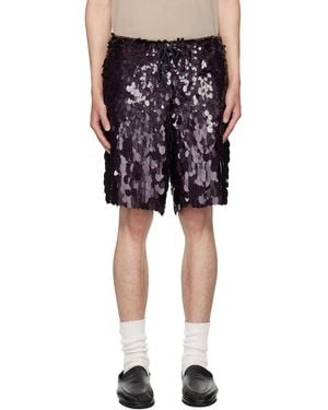 Dries Van Noten Burgundy Sequinned Shorts - Black