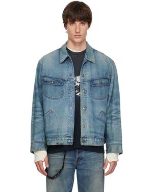 KAMIYA Blouson Camionneur Bleu En Denim À Effet Usé