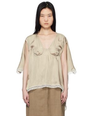 Pushbutton Bra Point Square Blouse - Natural
