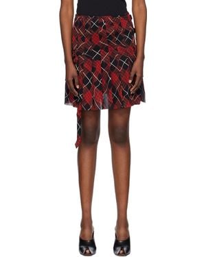 Jean Paul Gaultier Nylon Tulle Distorted Tartan Skirt - Red