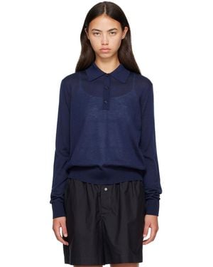 Loulou de Saison Miles Long Sleeve Polo - Blue