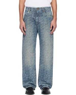 Balmain Monogram Laser Loose-Fit Jeans - Blue