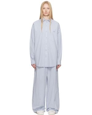Skims ブルー＆ホワイト Cotton Poplin オーバーサイズ スリープ パジャマセット - ブラック