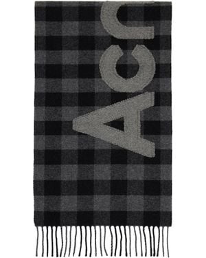 Acne Studios ブラック＆グレー チェック ロゴ マフラー