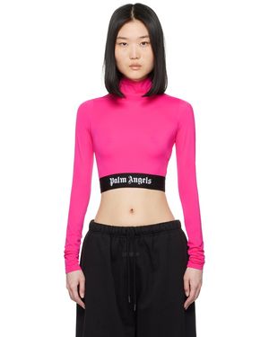 Palm Angels Cropped Long Sleeve T-shirt - Pink