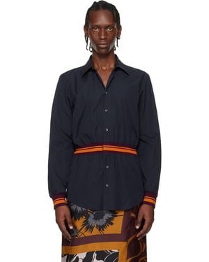 Dries Van Noten Chemise Bleu Marine En Coton