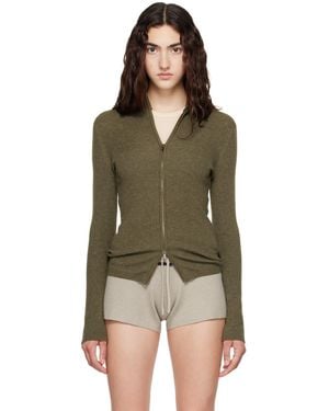 Fear Of God Khaki Rib Knit Zip Up Jumper - Green