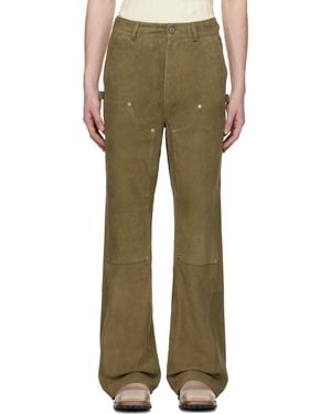 DEADWOOD Khaki Deetz Double Knee Leather Pants - Natural
