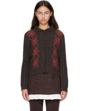 ShuShu/Tong Retro Color-Blocked Diamond Knit Cardigan - Brown