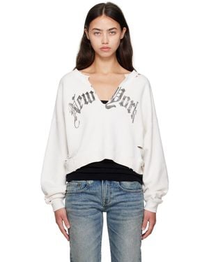 R13 Ssense Exclusive 'New York' Cropped Front Slit Sweatshirt - White