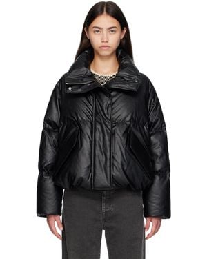 MM6 by Maison Martin Margiela ブラック ジッパー フェイクレザー ダウンジャケット