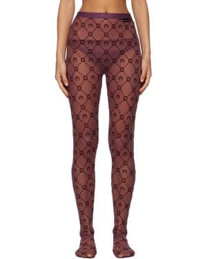 Marine Serre Burgundy Moonogram Mesh Flock Tights - Red