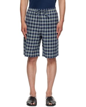 The Elder Statesman Dune Plaid Fringe Beach Shorts - Blue