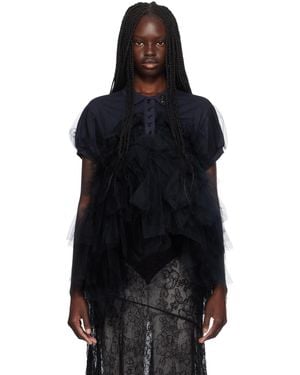 Simone Rocha Puff Sleeve Tulle Frill Polo - Black