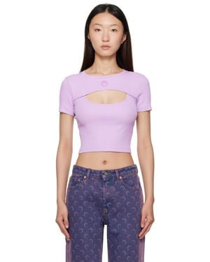 Marine Serre Moon Logo Ribbed Jersey Cut-Out T-Shirt - Purple