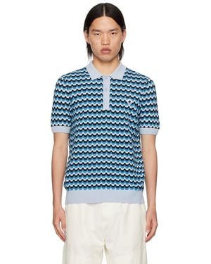 Fred Perry F Perry ブルー ジャカード ニットポロシャツ