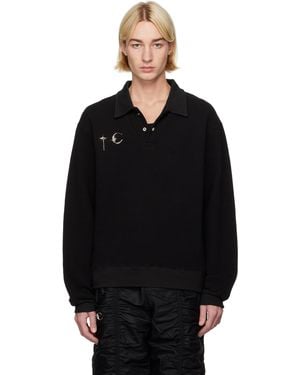 THUG CLUB Waffle-Knit Long Sleeve Polo - Black