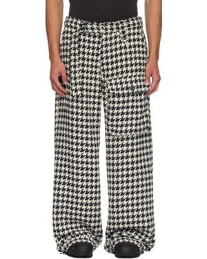 Reese Cooper ネイビー＆ホワイト Houndstooth パッチポケット ベルト トラウザーズ - ブラック