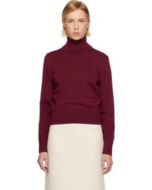 Ami Paris Burgundy Wool Ami De Coeur Turtleneck - Red